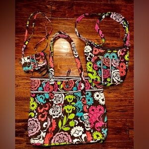 Vera Bradley 3 PC Lot-tote bag, purse & wallet! Retired Print - Lola